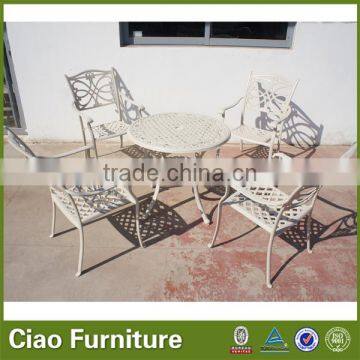 White reseau table and chairs aluminum outdoor furniture