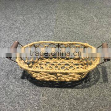 2016 linyi Graceful weaved oval hemp rope bread basket for wholesale