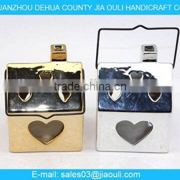 BSCI Audit Factory Plating Silver Ceramic House Hollowed-out Hanging Light, Candle Lantern photo-4