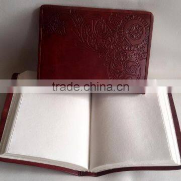 Handmade Genuine Plain Pippin Embossed Paisley Design Leather Notebook photo-3