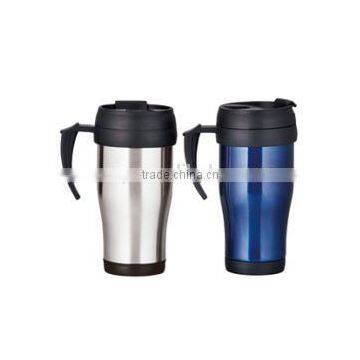 450ml stainless steel inner plastic outer steel vacuum cup/auto mug/Travel mugs/coffee cup with handle and lid