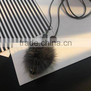 Winter Mink Fur Ball Pendant Necklace Geometric Bead Suede Leather Necklace Velvet Leather Necklace