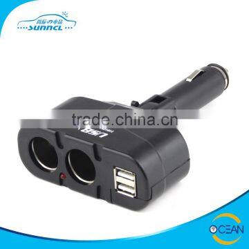 12V Car Charger with 2 USB and Revolving Cigarette Socket