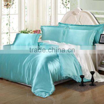 2016 Hot Silk Quilt White And Blue Satin Sheets Bed Linen Cotton Solid Satin Duvet Cover Set 4Pcs Of Bedding Sets.