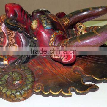 Hand Crafted Wooden Mask of Hindu Buddha Monster Garuda Red Blue Wall Hanging Made in Nepal photo-6