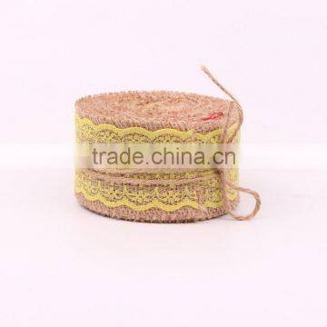 Jute Burlap Natural Hessian Ribbon With Yellow Lace Trim Wedding Rustic Vintage photo-2