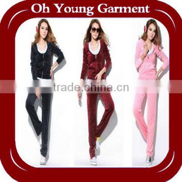 velvet long sleeve and pants training & jogging wear sets, women cotton hooded sweatshirt sets