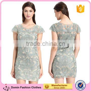 2017 Latest Design Photo For Lady Midi Embroidered Dress