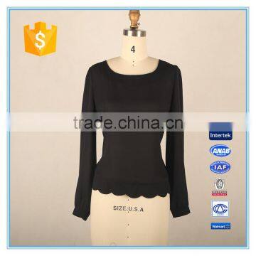 New Design Ladies Back Button Design Petals Hem Long Sleeve Blouse photo-2