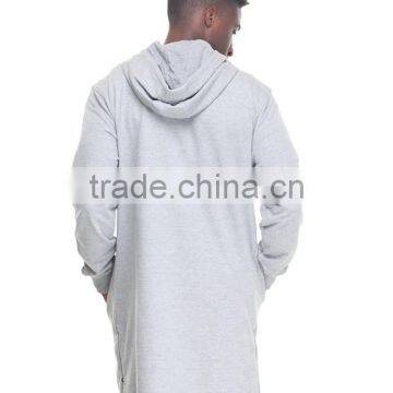 Pouch Pockets Full Front Zip up Closure Elongated Design Men's Coat With Adjustable Hooded Drawstring Zipper Long Coat photo-5