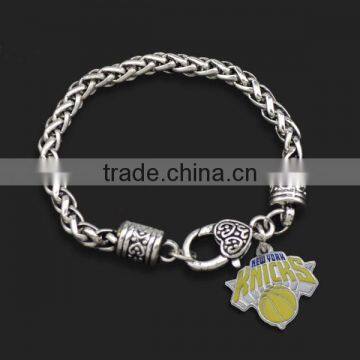 High end custom fans bracelet 2016 zinc alloy charm bracelet sports fans thick chian bracelet