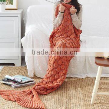 2017 fancy fish scale crochet orange knitting mermaid tail blanket