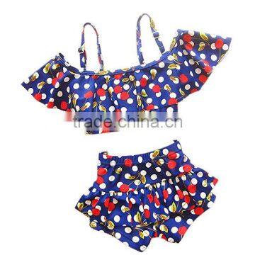 Boutique summer baby girl cherry swimsuit 2 pieces ruffle clothing china suppliers