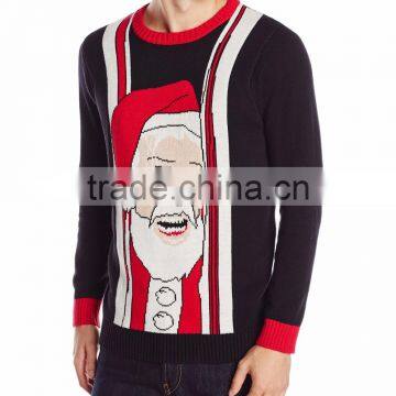 Men Black Sweater Laughing Santa Claus Pattern Wholesale Ugly Christmas Sweater