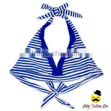 Fitness Blue Striped Halter Little Girl Separable Type Teen Girl Bikini Swimwear Under Panties photo-2