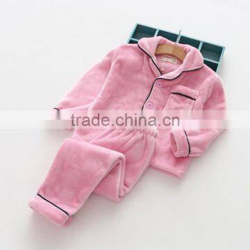 Wholesale Solid Color Flannel Two Piese Sets Children Pajamas photo-2