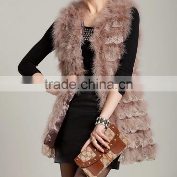 YR323 Wholesale Genuine Turkey Feather Cheap Fur Vest