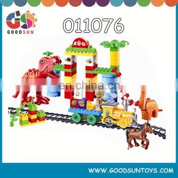 Recycled plastic dinosaur building blocks with railway train for girls