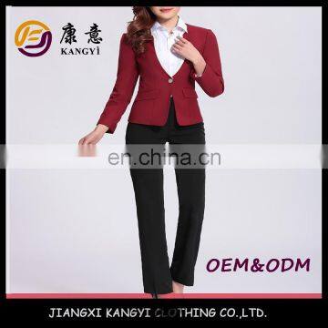 New Arrival Wine Color Formal Lady Long Pant Suits