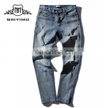 Wholesale Slim Fit Trousers Skinny Pants Men's Washed Denim Jeans 2017