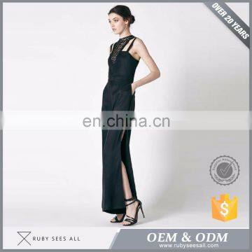 Long Black Sleeveless Halter Jumpsuit For ladies