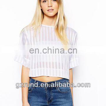 summer blouses women clothing 2014 Satin Stripe Crop Top china apparel suppliers Polyester model-cp203