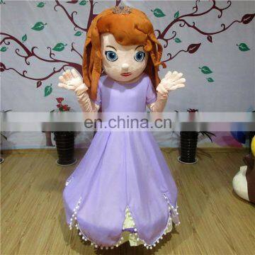 Factory direct sale cartoon character princess sofia mascot costume for adult