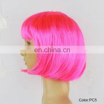 Cheap Short Straight Pink Synthetic Bob Women Party Wig photo-2