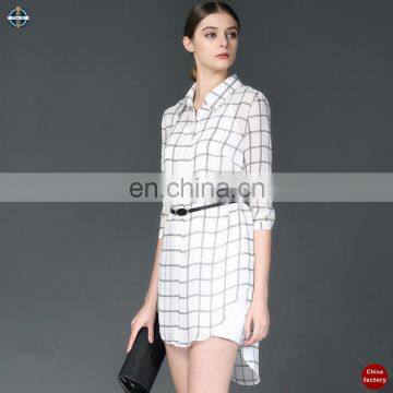 T-D001 Half Sleeve Check Chiffon Women Short Shirt Dress