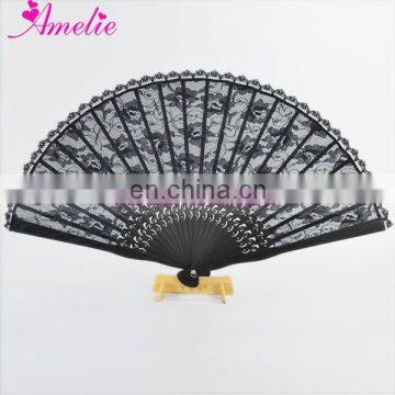 Gothic and Vintage Style Lace Fabric with Wood Ribs Japanese Amelie Hand Lace Fan