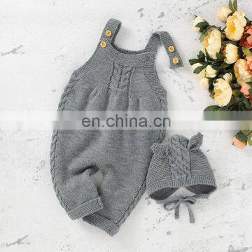 New 2020 Autumn Winter Baby Boys Girls Braces Infant Rompers Clothes + Hat Baby Boy Girl Kids Knitting Sleeveless Rompers