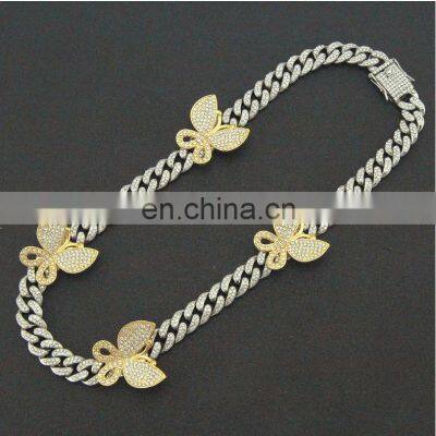 Hot New Arrival Tennis Chain Butterfly Necklace Choker Rapper Necklace With Small Pendant Hip Hop Bling Jewelry