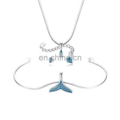 Hot sale blue fishtail  silver 925 necklace for women