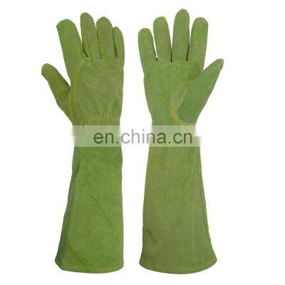 HDD Green Pink wholesale Long Sleeve Ladies Gauntlet gloves puncture resistant ladies Cowhide leather Rose garden Gloves