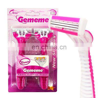 Gememe Women face razor Cheap Wholesale Best Selling Triple Blade Razor for men and women disposable shaver rubble handle