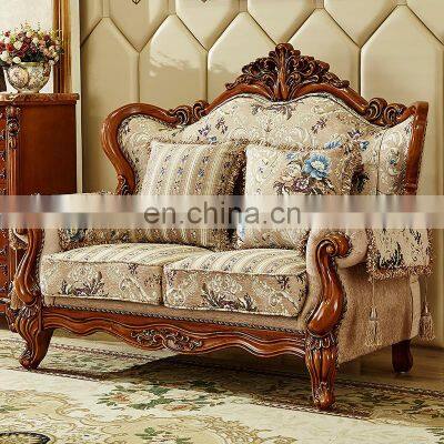 European fabric sofa combination solid wood carved living room sofa