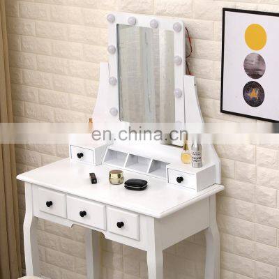 Wholesale Modern White Wooden Cupboard Dressing Table With Mirror And Stool For Bedroom photo-5