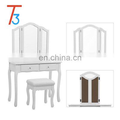 High Quality Bedroom Wooden Cheap Makeup Dressing Table, White photo-3
