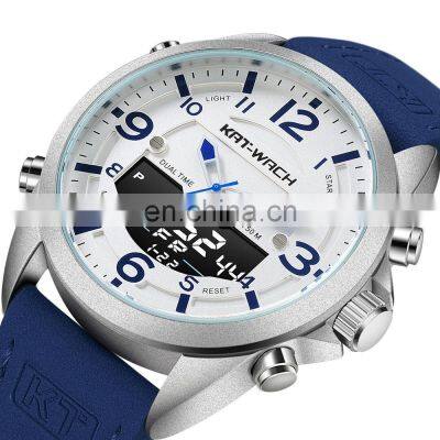 KAT-WACH 1818 Digital Analog Original Led Leather Band Calendar Stylish Waterproof Watches Men