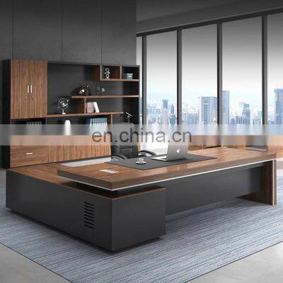Luxury Office Desks Executive Office Desk Boss Table With Side Cabinet and Bookcase photo-4
