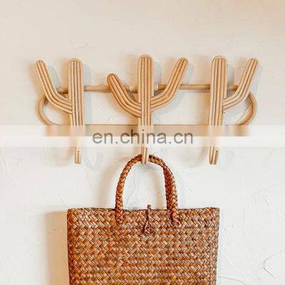 High Quality Cactus Rattan Wall Hook Hanger Clothes Rack Wall Decoration Vintage wicker hanger Wholesale Vietnam Supplier