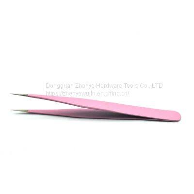 Tweezers Beauty Tool Planting/grafting Eyelashes Bird's Nest Hair Picking Stainless Steel Straight Head Tweezers Pink Pointed Cute Sticker photo-2
