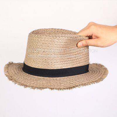 Spring and Summer New Outdoor Sunshade Beach Sunscreen Lafite Straw Hat for the Middle and Elderly With Retro Fur Edge