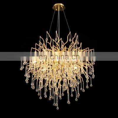 Indoor Restaurant Living Room Decorative Round Luxury Hanging Ceiling Crystal Chandelier Branch Crystal Light