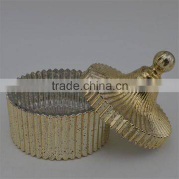 Mercury Gold Ribbed Fluted Glass Jar With Lid / Crystal Glass Candy Jar /Hand Pressed Quality Choice photo-4