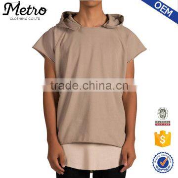 Mens Fashion Cut Off Blank Raglan Hood Beige T Shirts