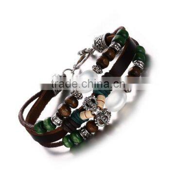 manufacturer supply high quality beads leather bracelet fashion charm bracelets