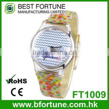 FT1009_GY PVC strap 34mm Case quartz movt print flower watch