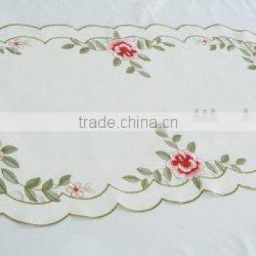 Satin table runner with burgandy flower embroidery houseware household textile