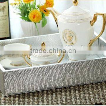 Decorative faux leather serving tray, wood tray with metal handles, leather serving trays, Leather Plate Dish For Bar